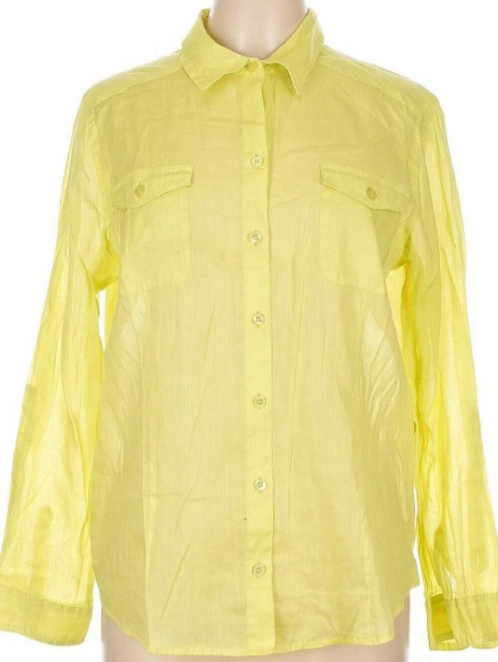 Chico's Summer Yellow Button Down Shirt Sz 2  XL EUC